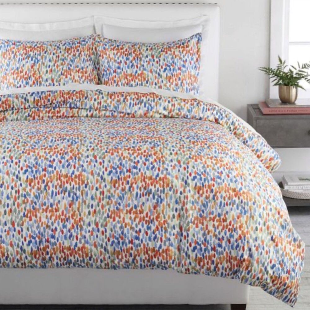 Pottery Barn Queen Duvet Cover Annabel Watercolor Dot Organic Cotton Percale